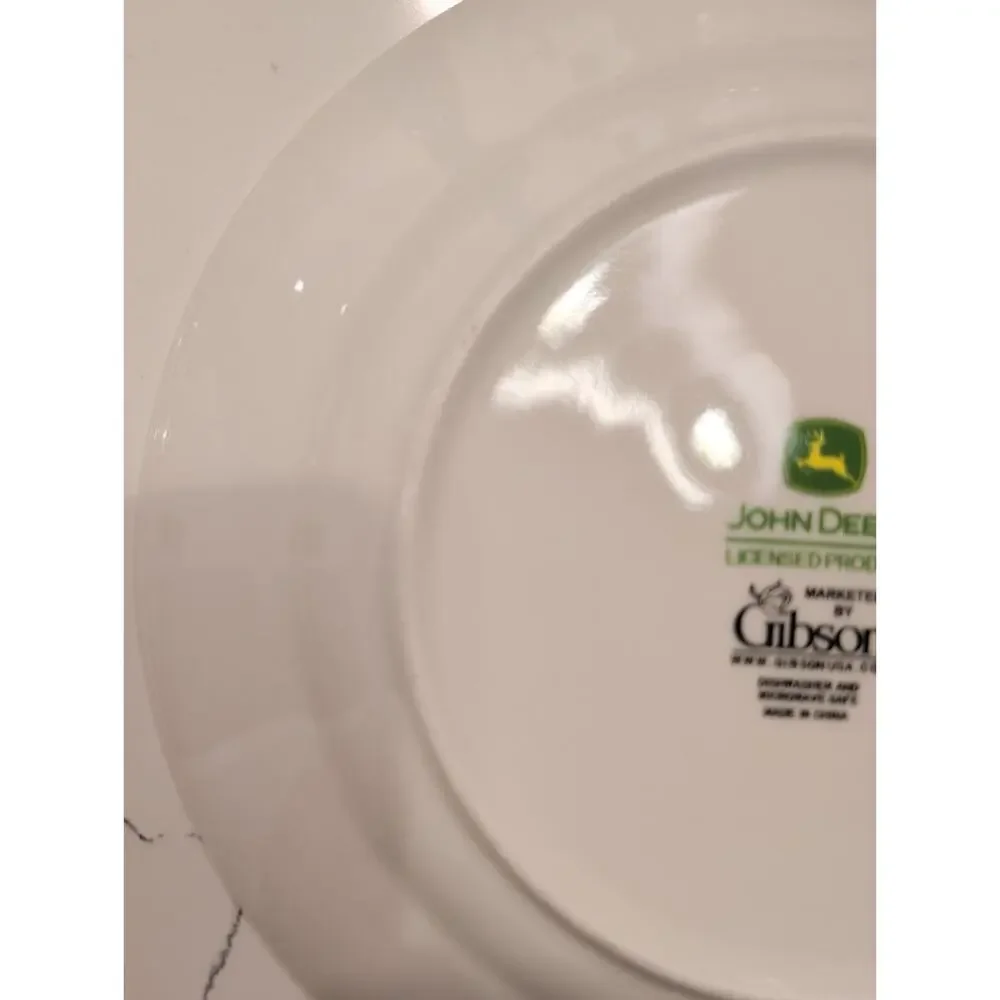 John Deere Ceramic Plates Set of 2 Gibson Tractor Dinner Salad Plate Bowl Bundle